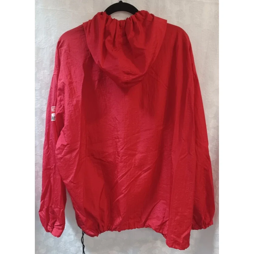 VINTAGE MARLBORO UNLIMITED RED HOODED PACKABLE WINDBREAKER JACKET SIZE LG